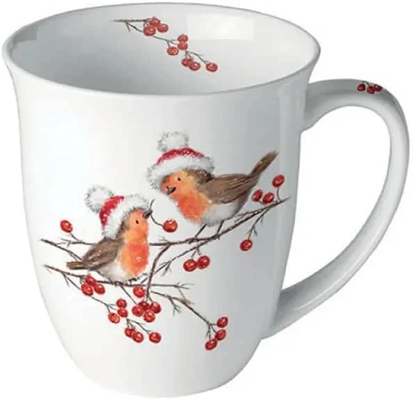 Besuche den Home of Christmas-Store Tasse Kaffeetasse Teetasse Becher Mug 0, 4 l Fine Bone China Porzellantasse Weihnachten Advent (Vögel und Beeren) — Advent und Tisch