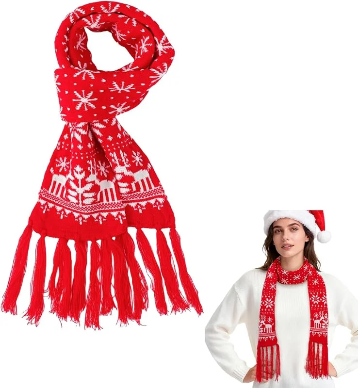 Marke: DEARMAMY Weihnachtsschal Warmer Schal Stretch-Schal Unisex Weihnachts-Rentier-Schneeflocken-Schal für Damen Und Herren — Weihnachtsmode