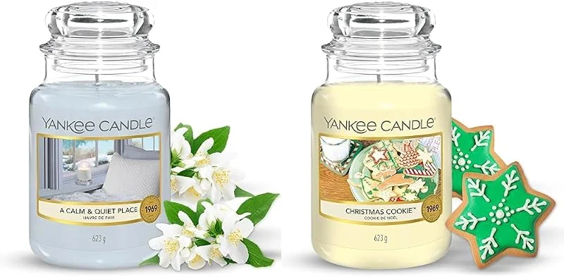 Marke: Yankee Candle Yankee Candle große Duftkerze im Glas, A Calm and Quiet Place, Brenndauer bis zu 150 Stunden & Duftkerze im großen Jar, Christmas Cookie, Brenndauer bis zu 150 Stunden — Kerzenlicht Abendessen