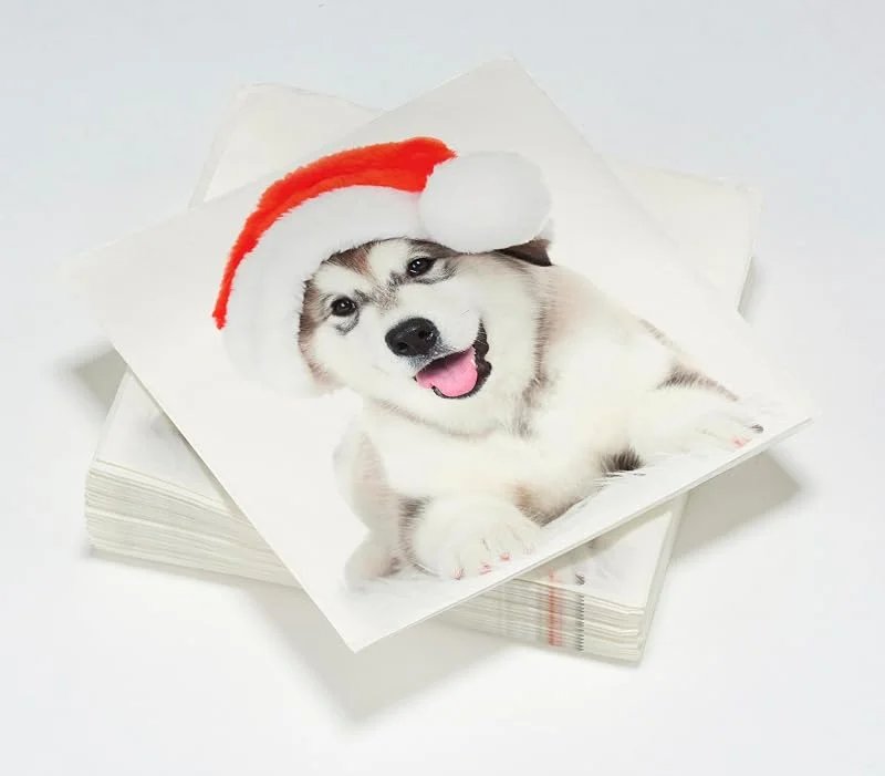Marke: Le Nappage 20 Servietten Husky Weihnachten Watte 3-lagig – 33 x 33 cm — Advent und Tisch