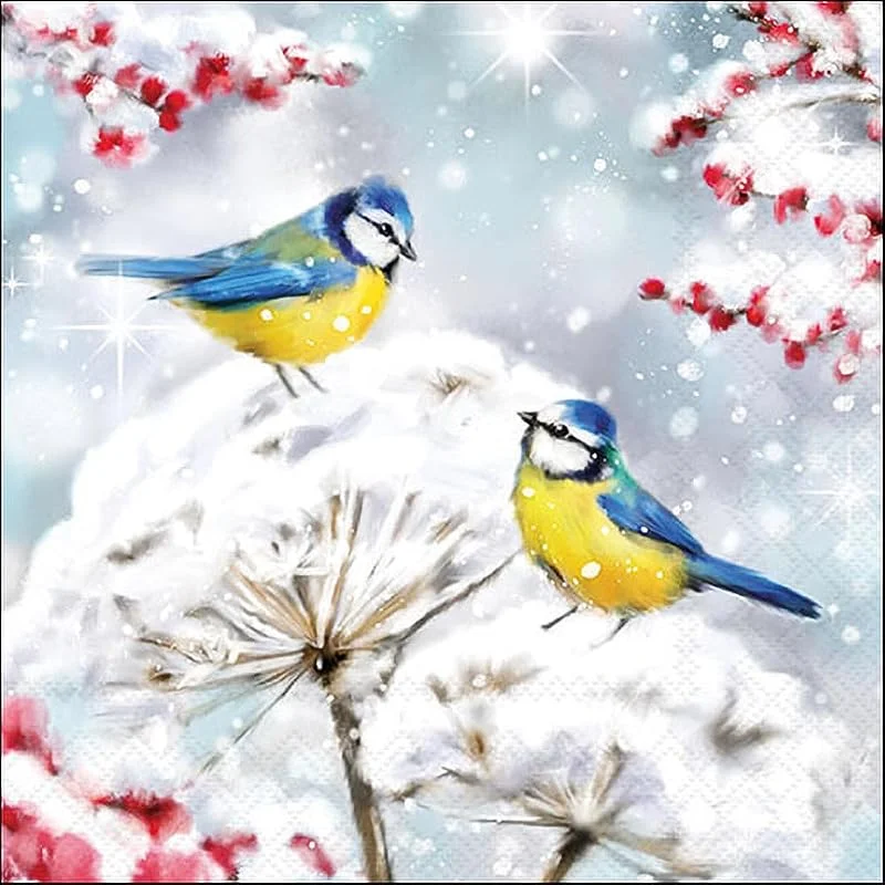 Besuche den Ambiente-Store Ambiente Serviette Birds In The Snow 20 Stk. 33x33 cm Papier Wintermotiv einseitig bedruckt Rückseite weiß ideal für Serviettentechnik und Decoupage — Advent und Tisch
